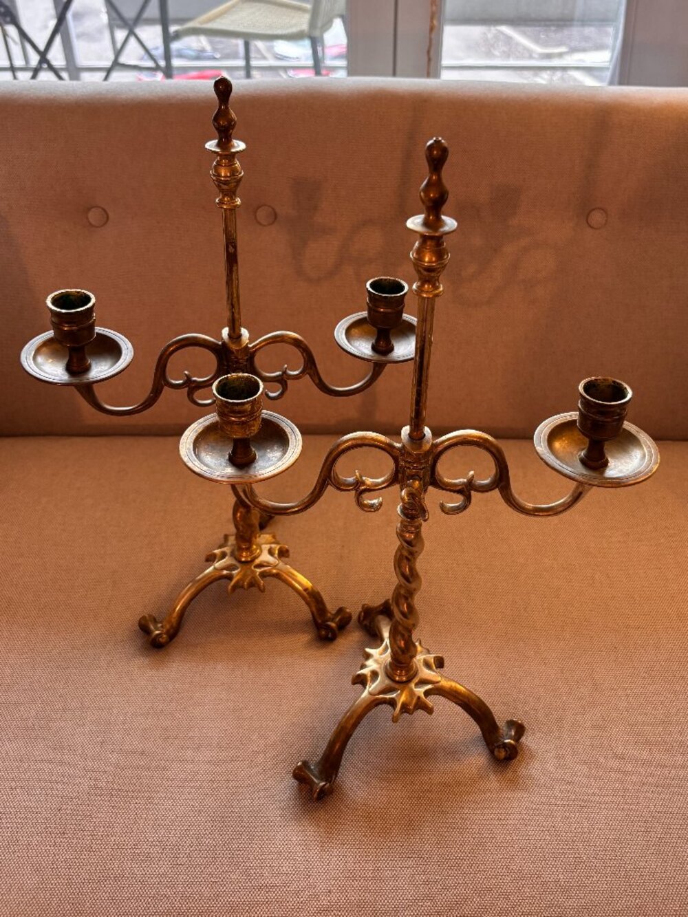 Pair of Vintage Brass Jacobean Style Candelabras 17.5 Inches